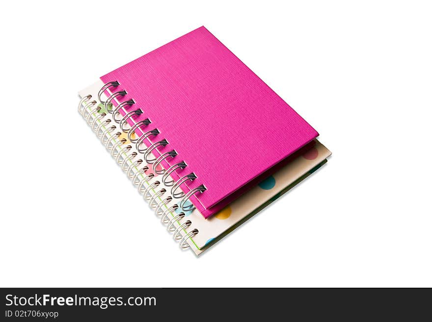 Isolated of pink and white notebooks. Isolated of pink and white notebooks