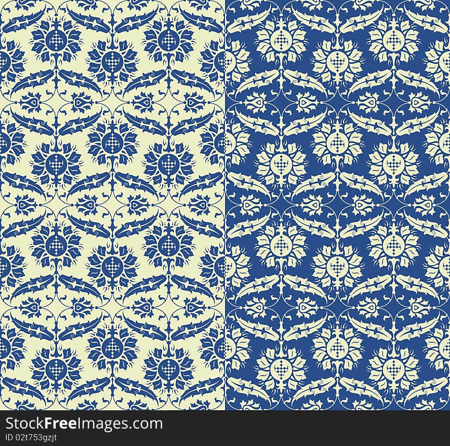 Antique tileable background image in blue and light yellow. Antique tileable background image in blue and light yellow