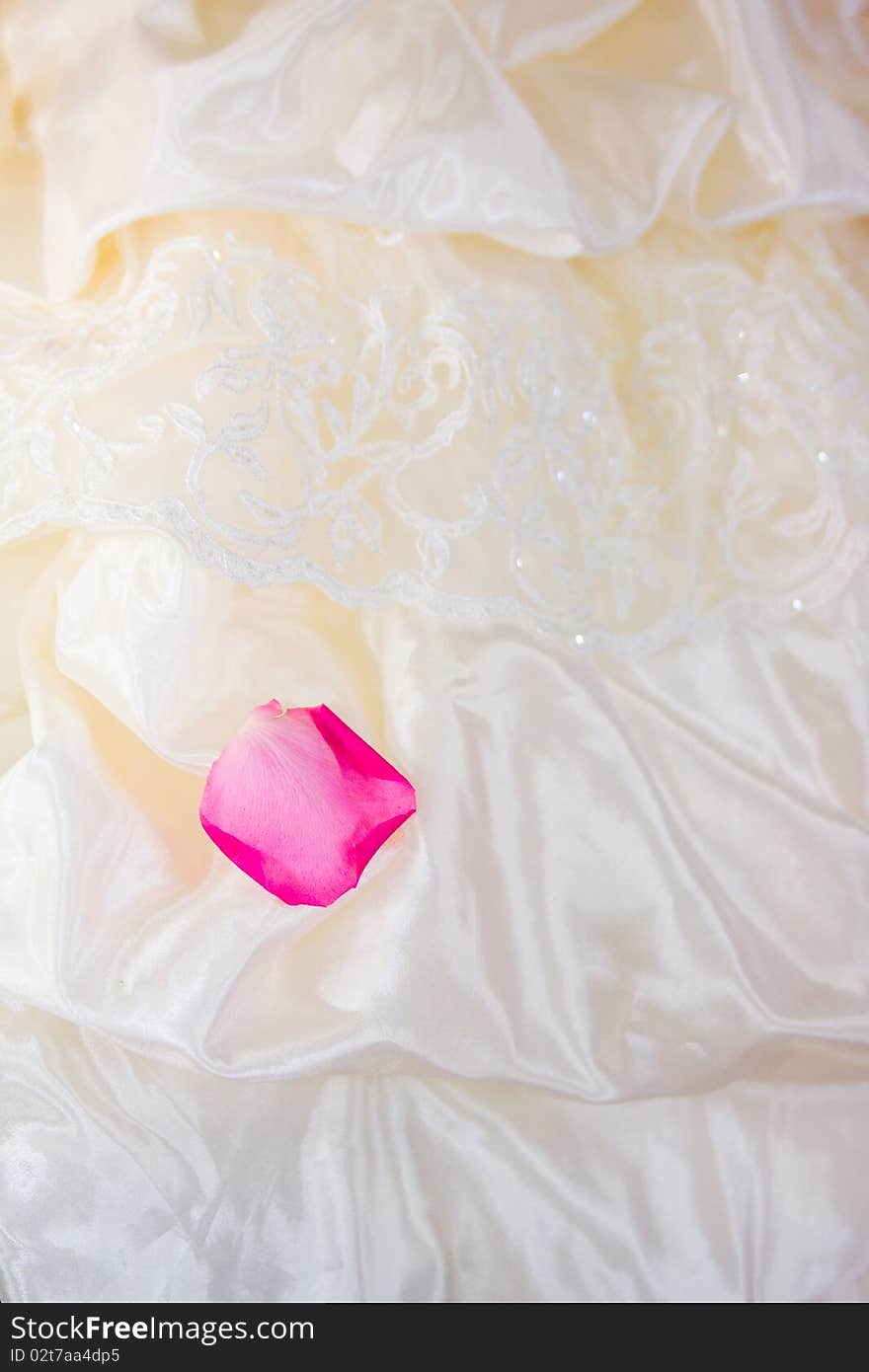 Pink petal on weddind dress