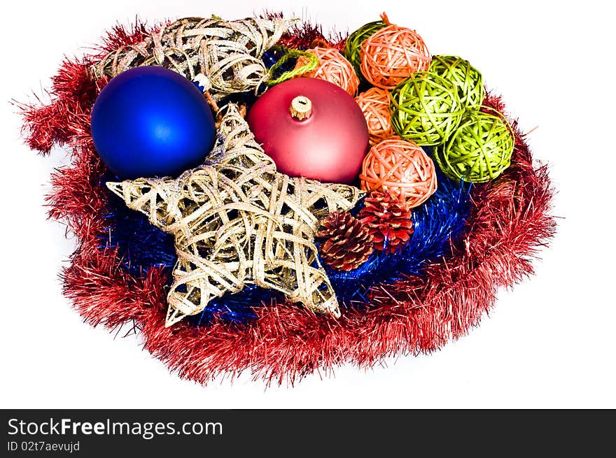 Colorful christmas decorations isolated on white