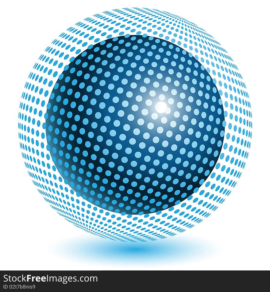 Illustration, abstract form blue ball on white background