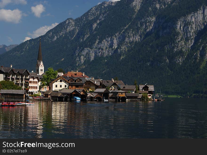 Sunny Hallstatt with lake