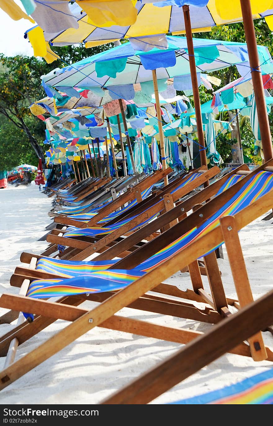 Beach umbrellas and sunbeds