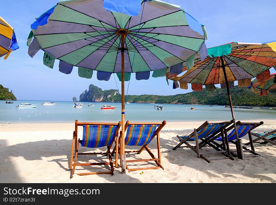 Beach umbrellas and sunbeds