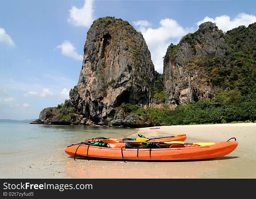 Canoe on the tropical beach. Canoe on the tropical beach