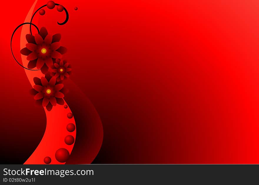 Stylized flowers on a red background with space for text