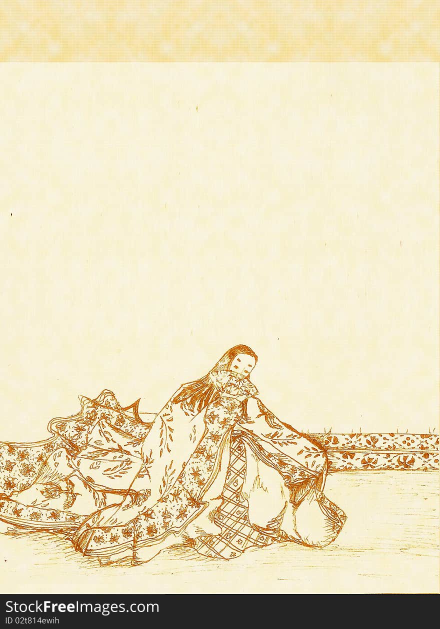 Background with Japanese lady sits on the floor and covered a fan