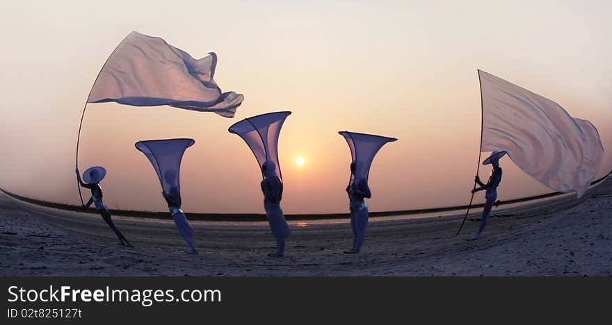 Cyborgs with flags outdoors