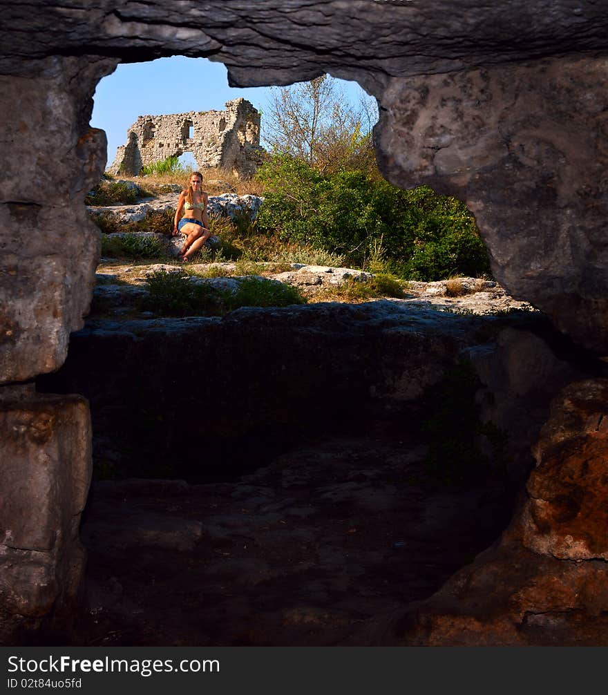 View on the citadel from the obsolete cave house in Mangup Kale (Crimea, Ukraine). View on the citadel from the obsolete cave house in Mangup Kale (Crimea, Ukraine)