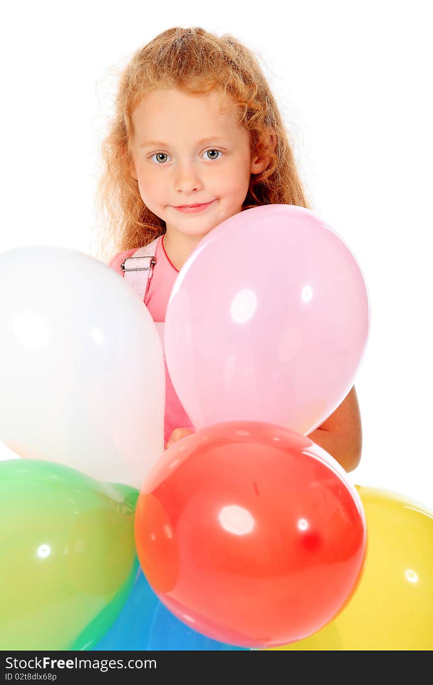 Portrait of a little girl with balloons. Isolated over white background. Portrait of a little girl with balloons. Isolated over white background.