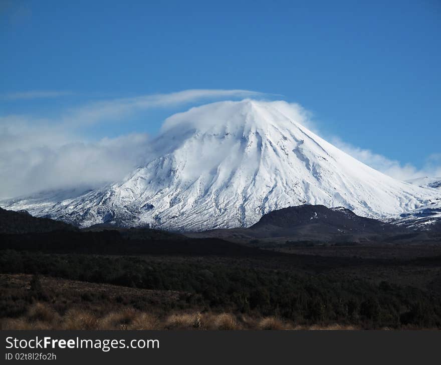 Mount Tongariro covered in snow