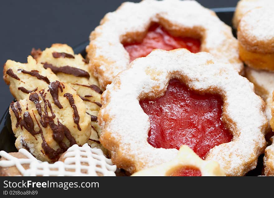 Christmas cakes with chocolate, cookie and sugar