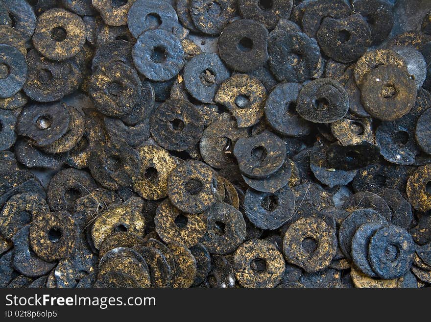 Heap of Circular Rubber Nuts