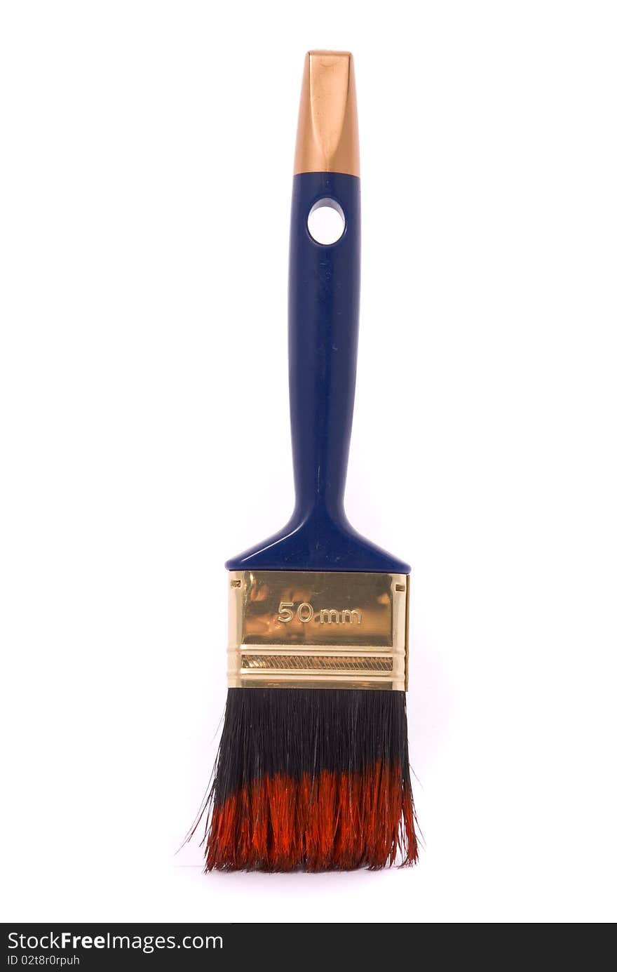 Professional brush with red paint on a white background