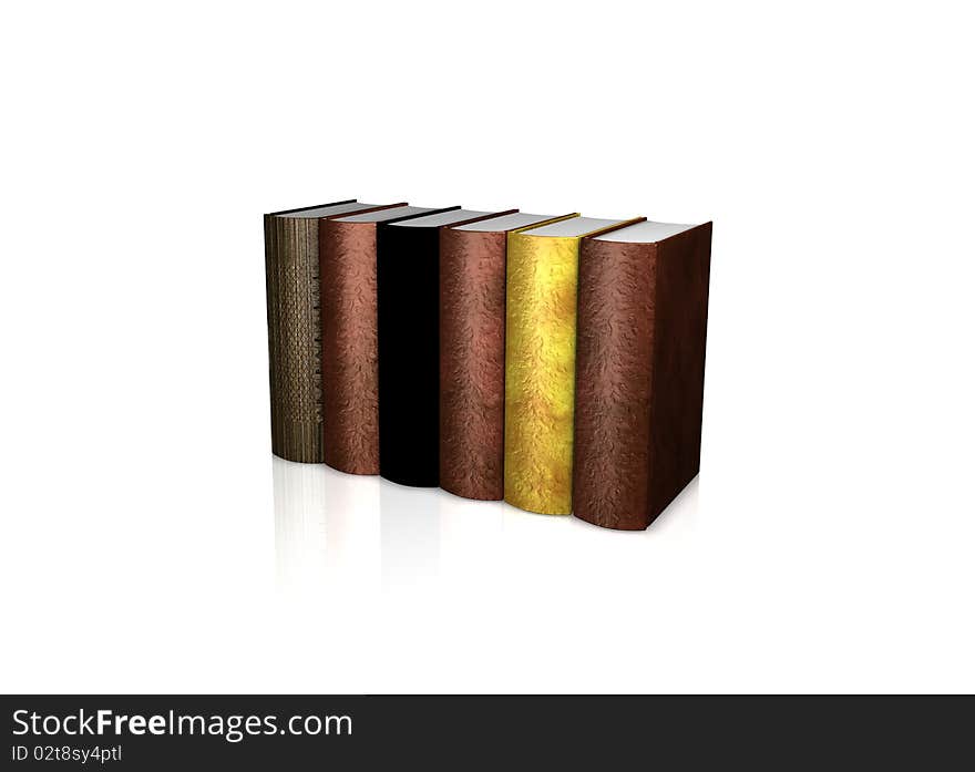 Line of ancient books over white background