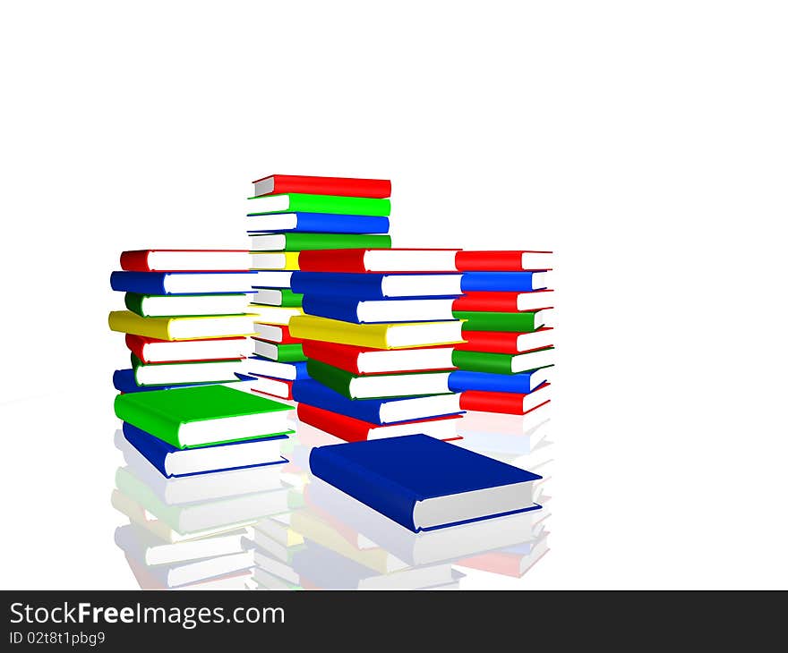 Piles of color books over white background