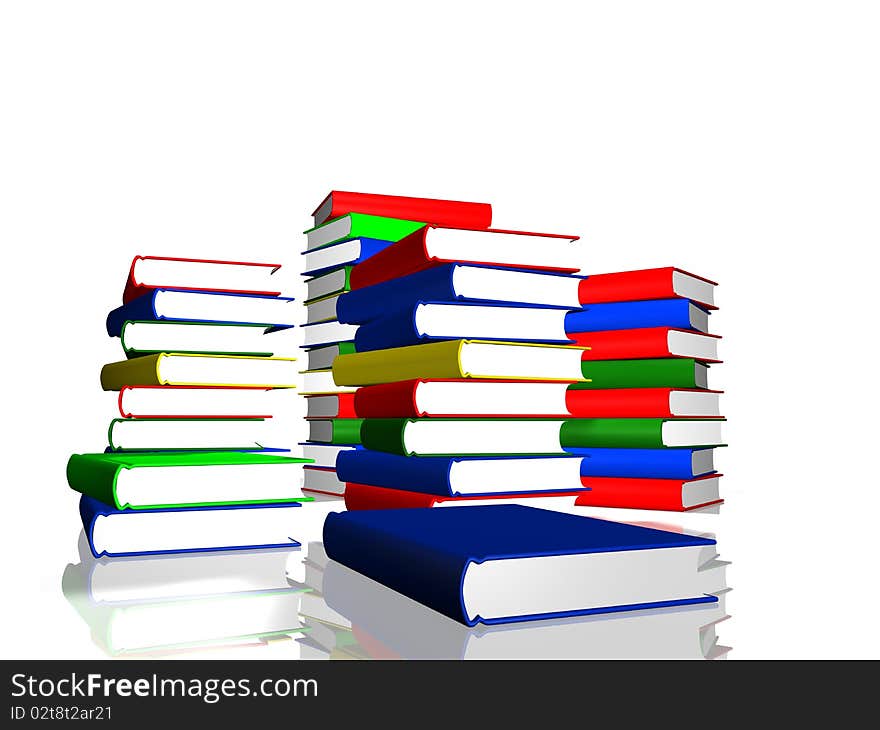 Pile of color books over white background. Pile of color books over white background