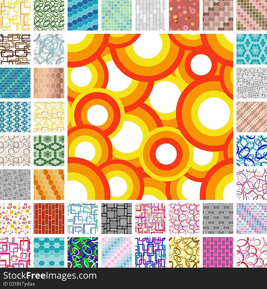 Many seamless tile vivid patterns. Many seamless tile vivid patterns