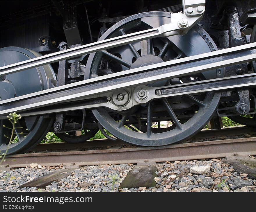 Wheels of an old steam locomotive. Wheels of an old steam locomotive