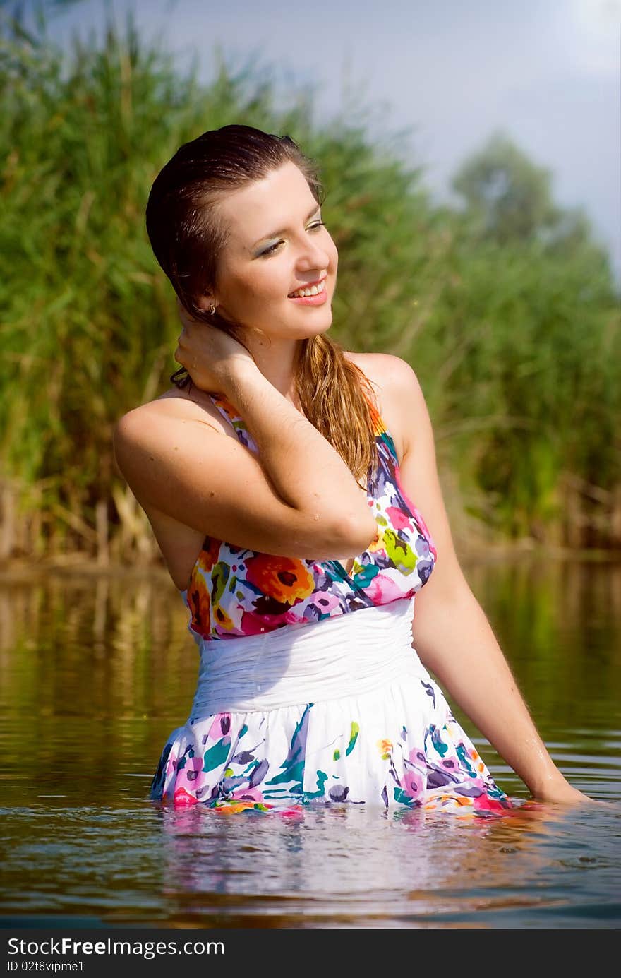 Beautiful girl in water