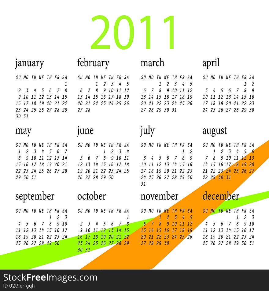 Year 2011 colored vector calendar. Year 2011 colored vector calendar