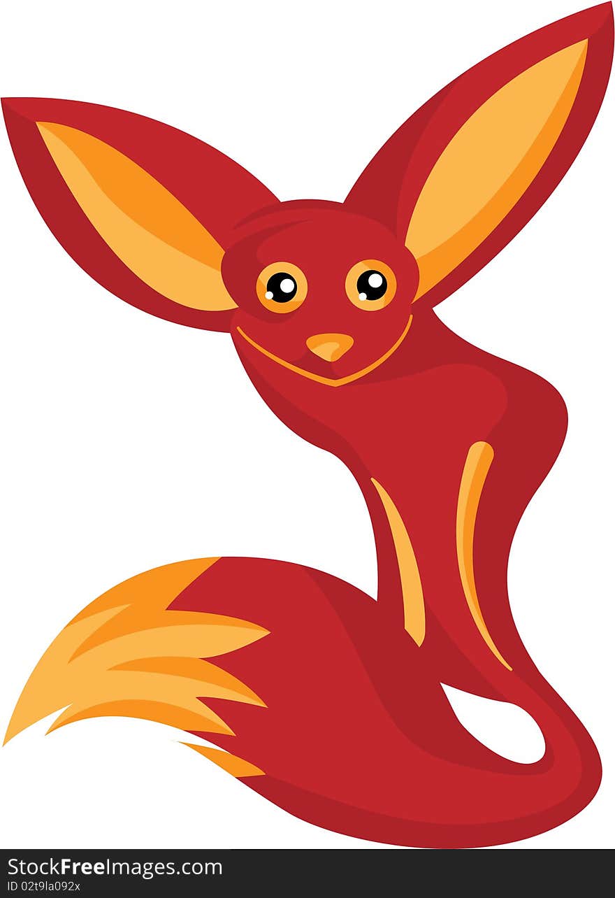 Red fox cartoon with big ears and sorrowful eyes