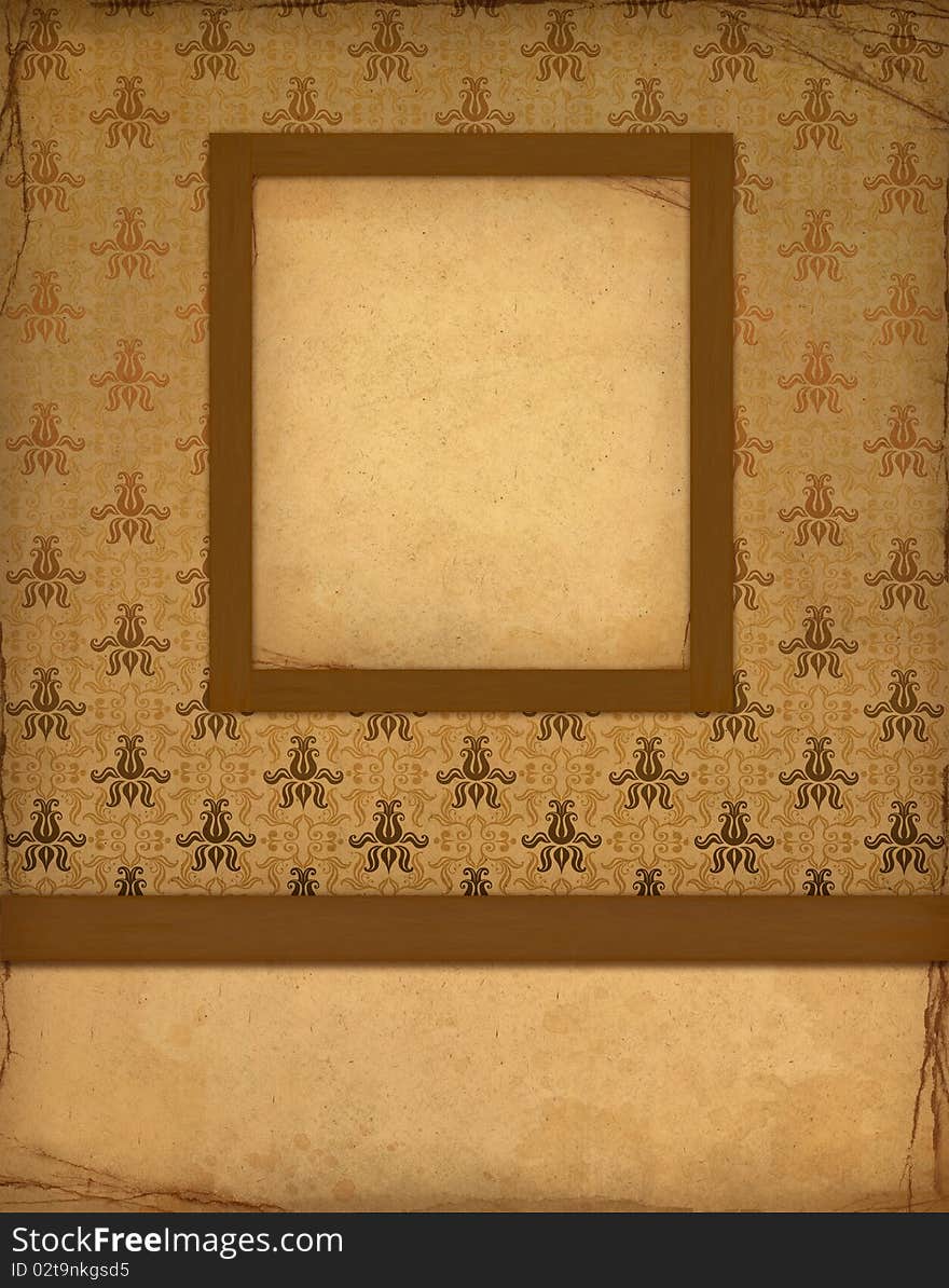 Brown wallpaper pattern with frame. Vintage texture. Brown wallpaper pattern with frame. Vintage texture