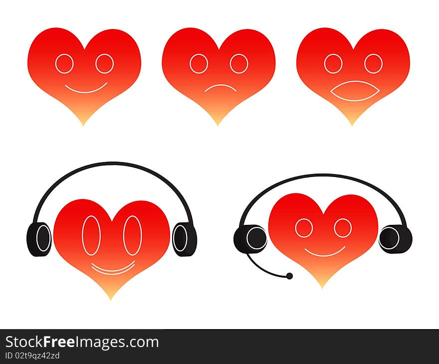 Vector detail of heart smiley , one music lover , one customer care smiley