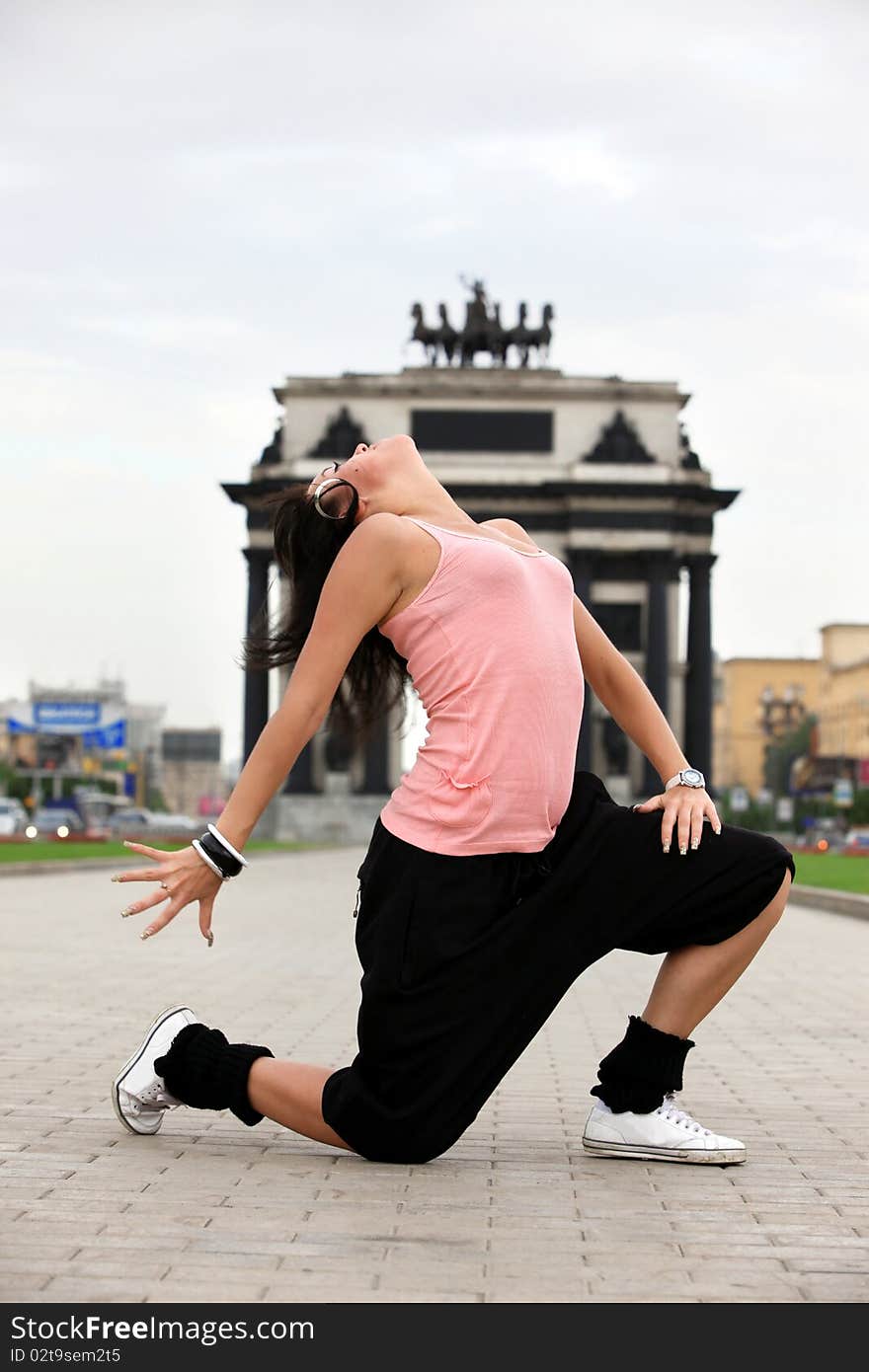 Ballet Dancer In Sity Against Classic Arch