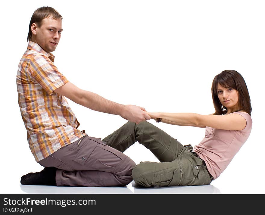 Happiness couple with a white background