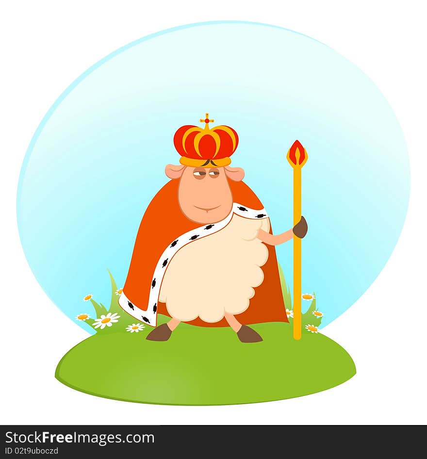 King of sheep in a crown on a medieval lock background