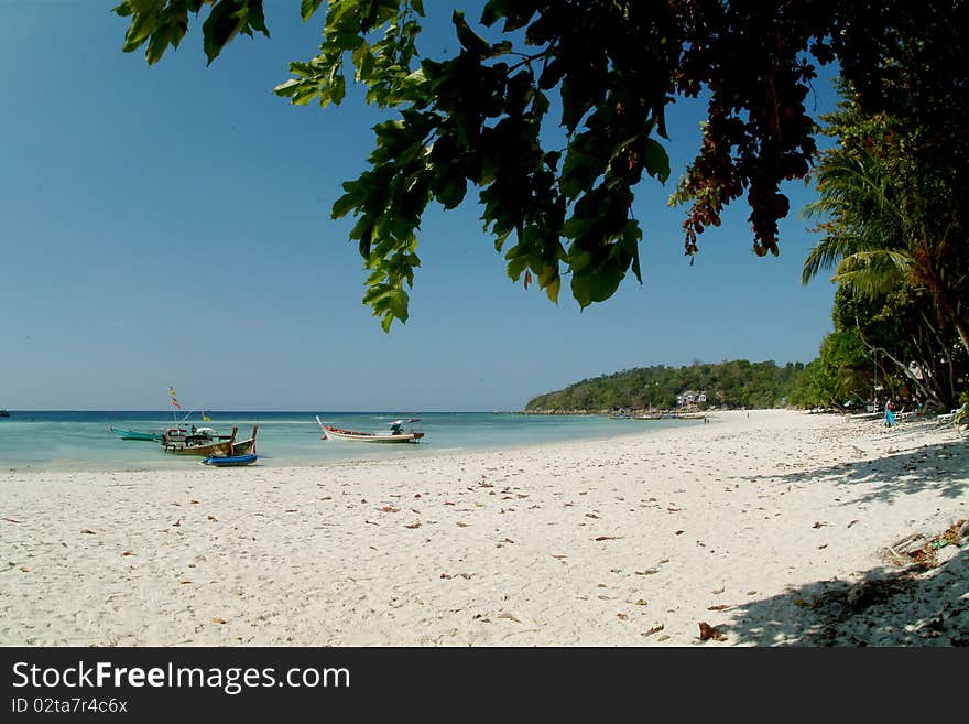 Longtail boats near beach at koh Le pe , Andaman sea , Thailand. Longtail boats near beach at koh Le pe , Andaman sea , Thailand