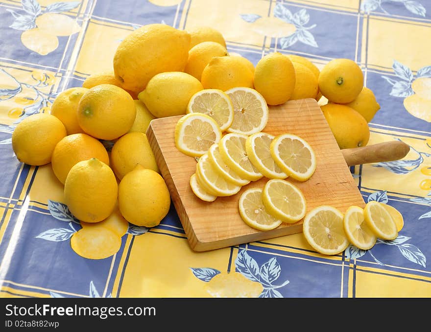 Lemons and Wood Cutting Board