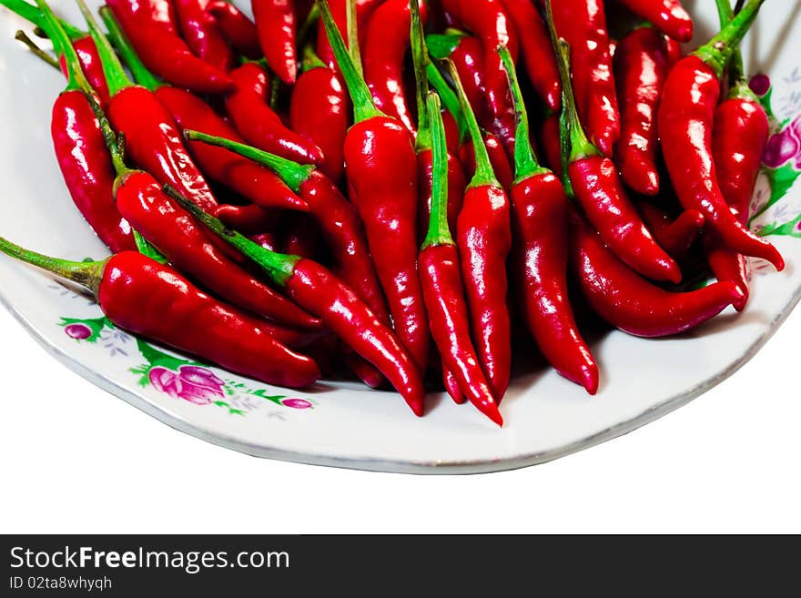 Red chili peppers in white background