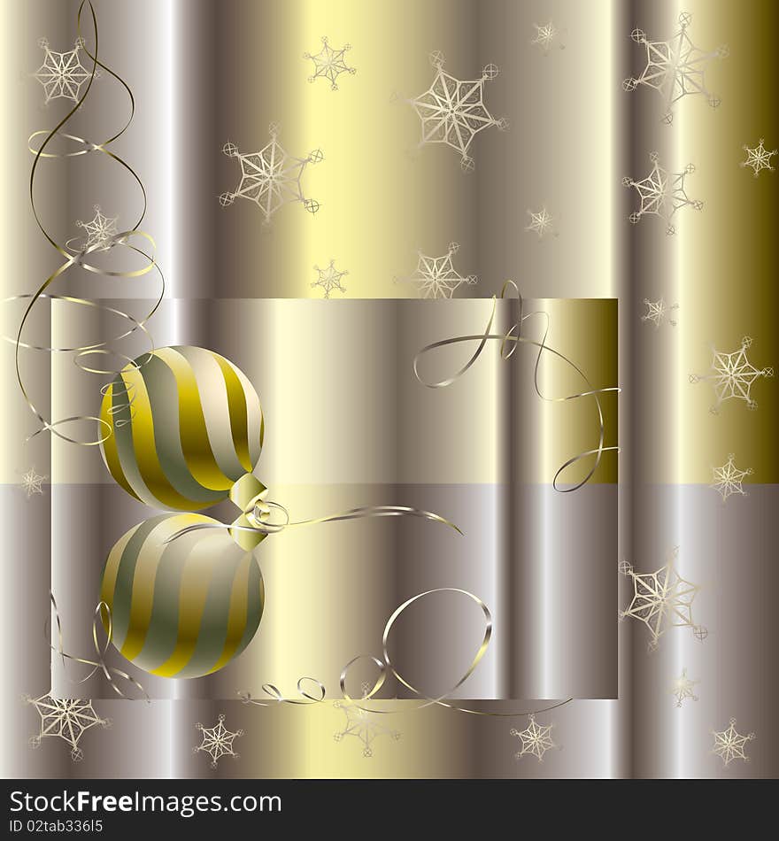 Background with golden Christmas ball and its reflection