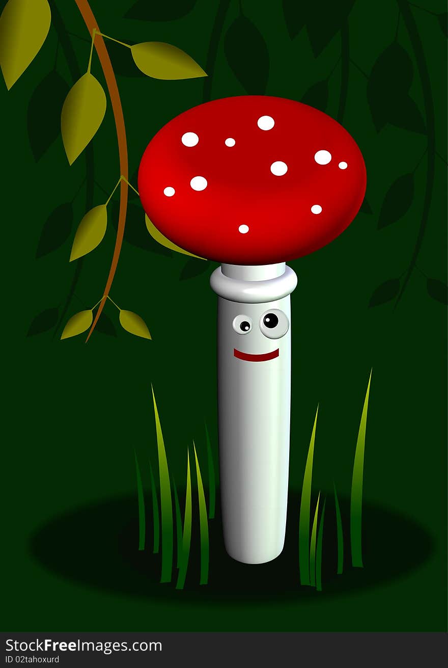 The funny fly agaric grows in wood