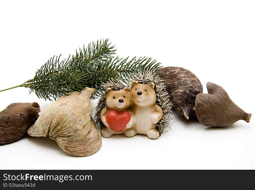 Hedgehog pair with heart and nutshell