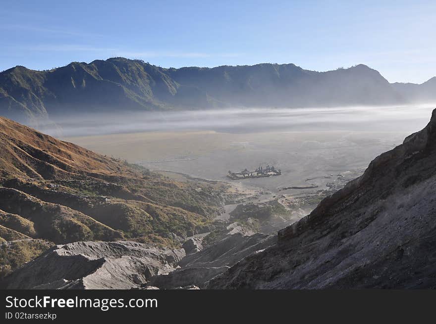 Morning view in to the Gunung Bromo valley; Java; Indonesia.