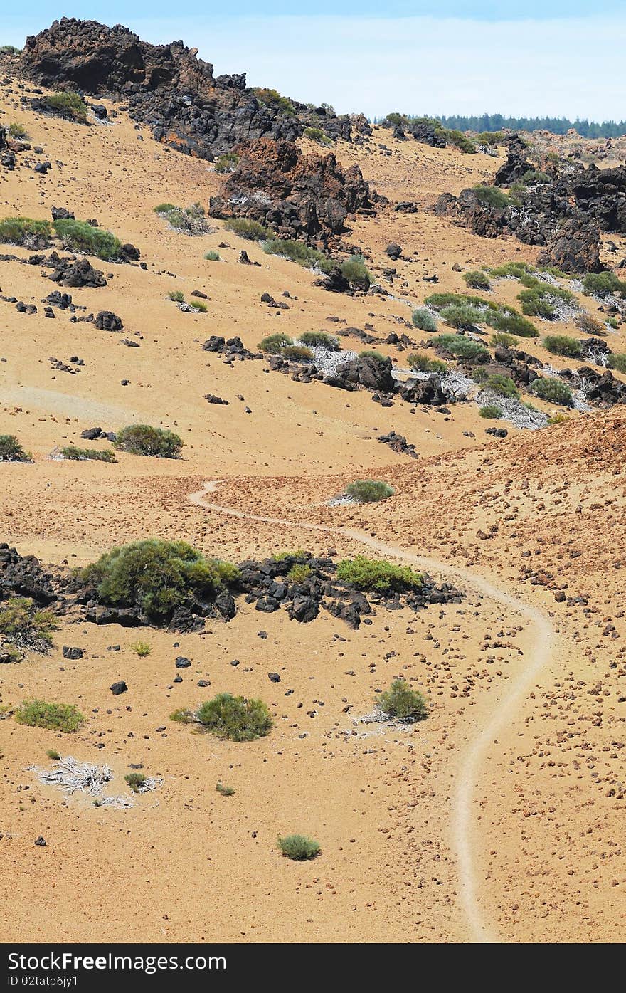 Empty path through volcanic rock formations on Teneriffa island. Empty path through volcanic rock formations on Teneriffa island