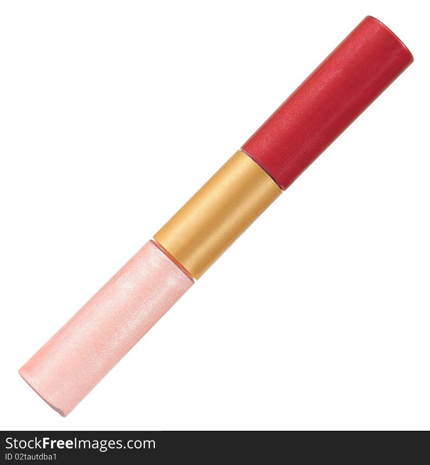 Pink and red lipstick over white. Pink and red lipstick over white.