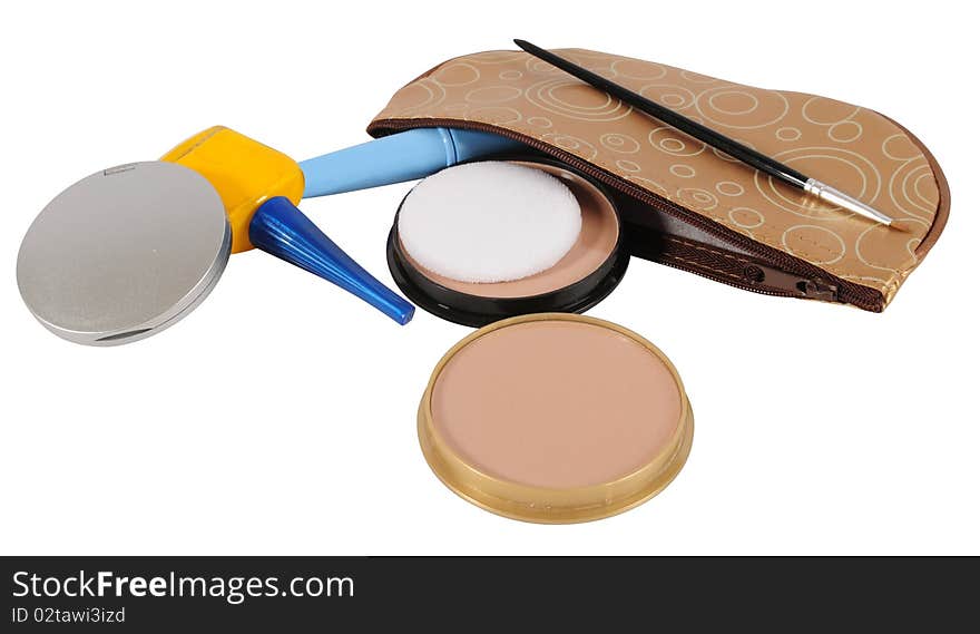 Face powder and purse over white. Face powder and purse over white.