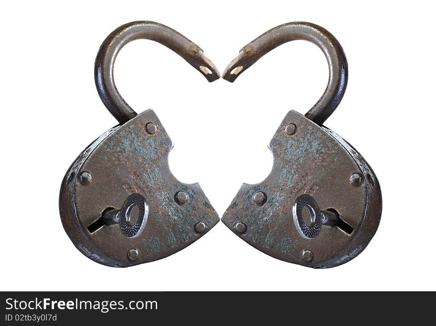 Old rusty locks composed in the form of heart. Old rusty locks composed in the form of heart