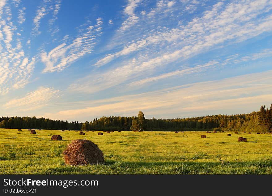 Autumn field with stacks