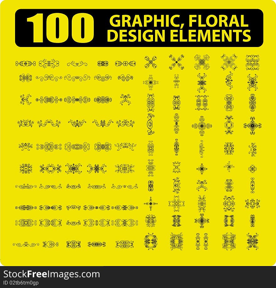 100 Graphic, floral, tattoo design elements books, cards decor ornament