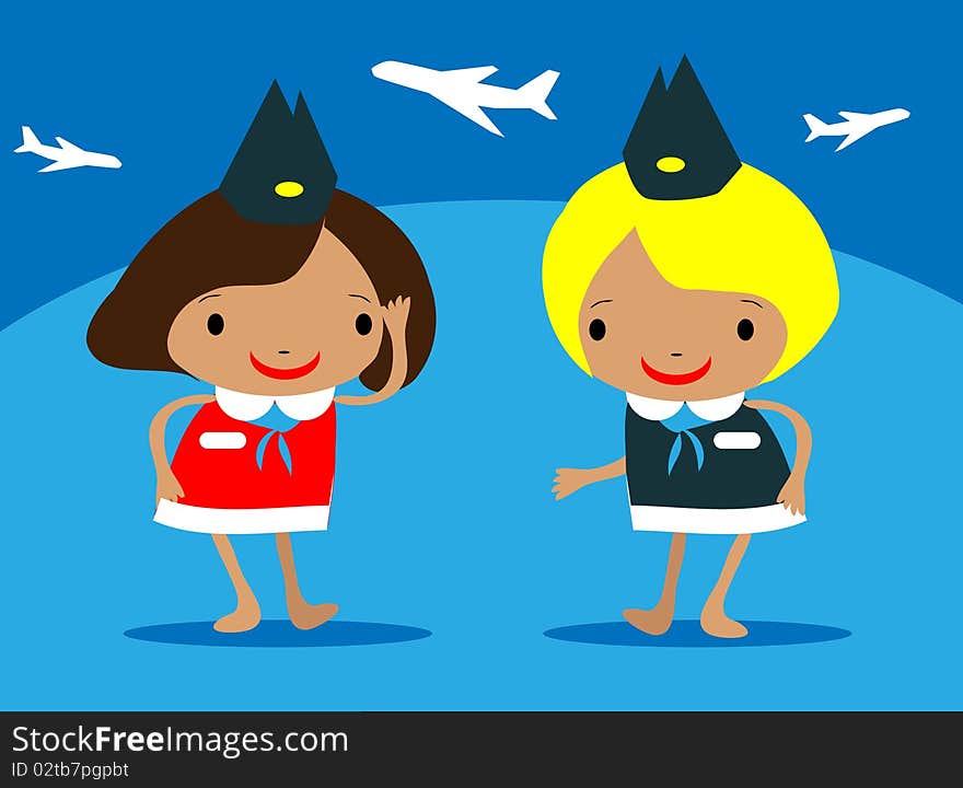 Beautiful Stewardess at the airport vector illustration girls