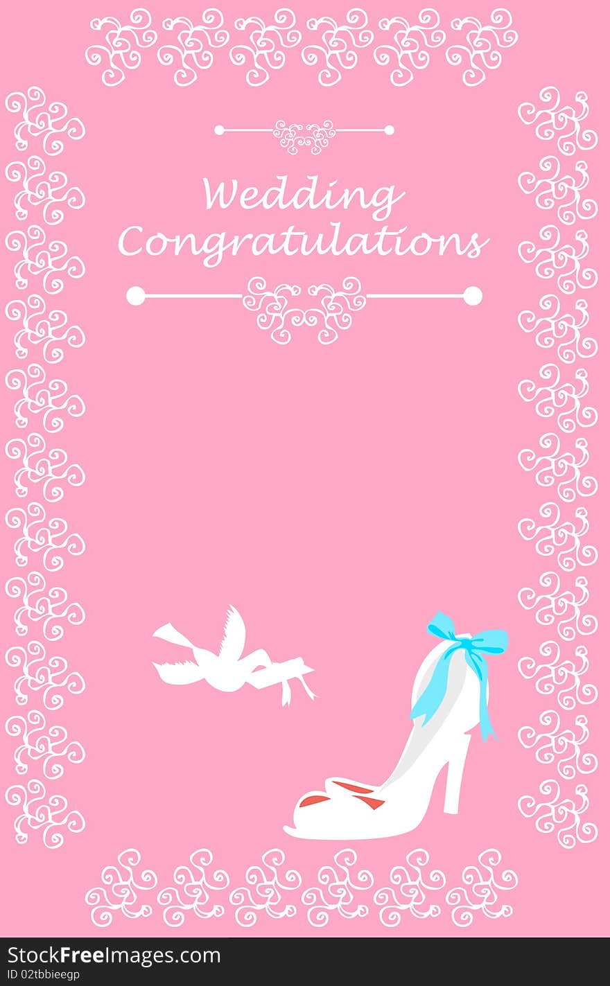 Wedding Bridal card with shoe bird and floral Design elements