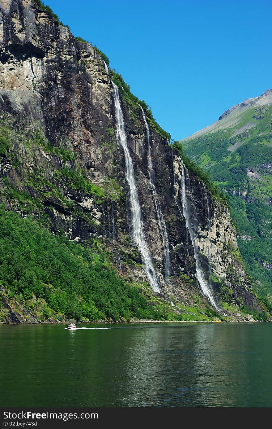 Mountain river with waterfall in Norway