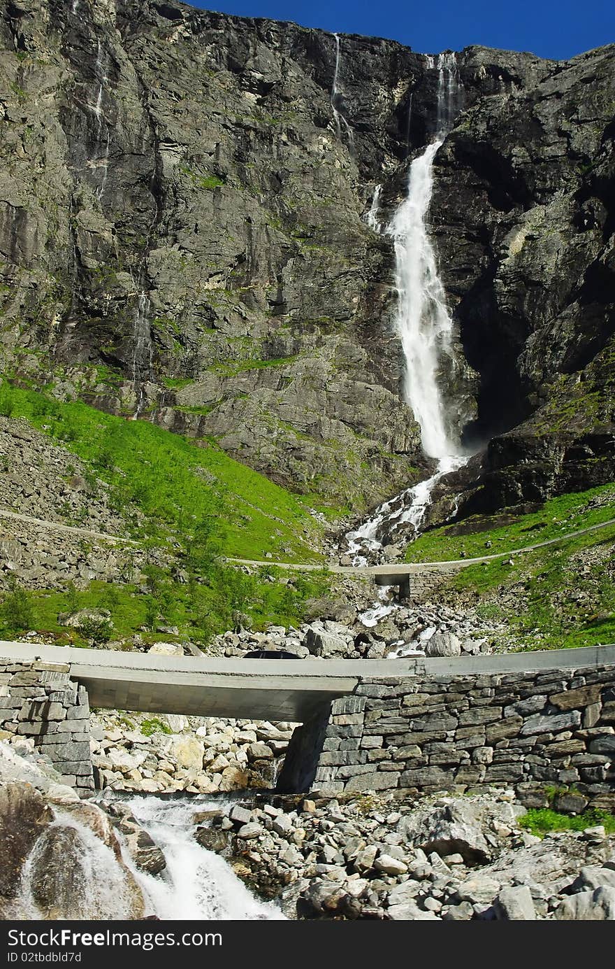 Mountain river with waterfalls in Norway, Geiranger. Mountain river with waterfalls in Norway, Geiranger