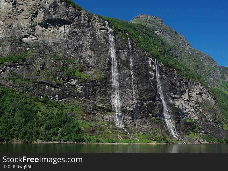 Mountain river with waterfall in Norway