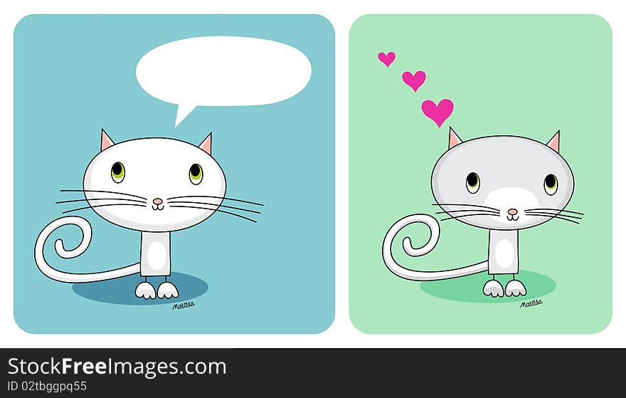 2 illustrations of a cat. 2 illustrations of a cat